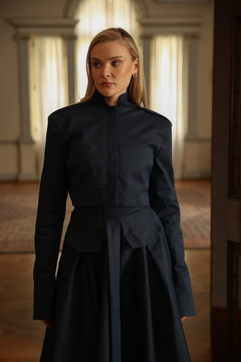 Navy Cropped Jacket - Image 8